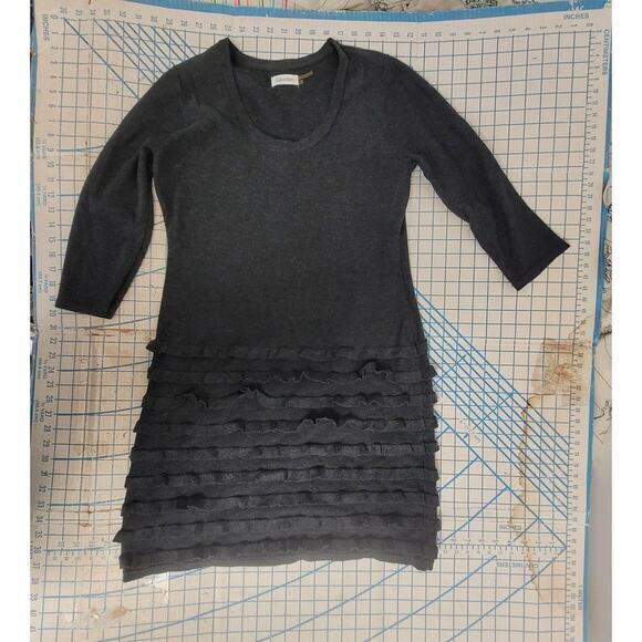 Calvin Klein Gray Knit Whimsy Goth Ruffle Skirt Midi Bodycon Sweater Dress - Picture 5 of 14